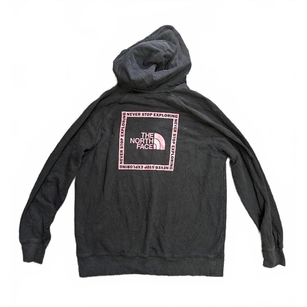 Men's Small North Face Pullover Hoodie with Pink Logo Print (Fair)
